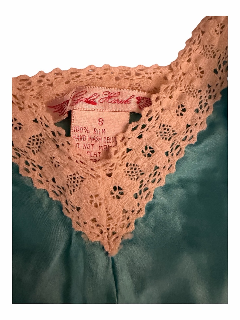 Silk Teal Chemise with Cream Lace Trim - Picture 2 of 3